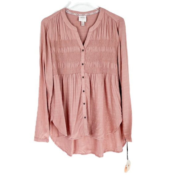 Knox Rose Tops - NWT Knox Rose Smocked Button Front Long Sleeve Top Dusty Mauve Size Small S D17